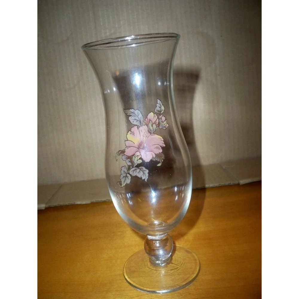 Vintage‎ Glass Footed Vase Floral Decal Gold Trim